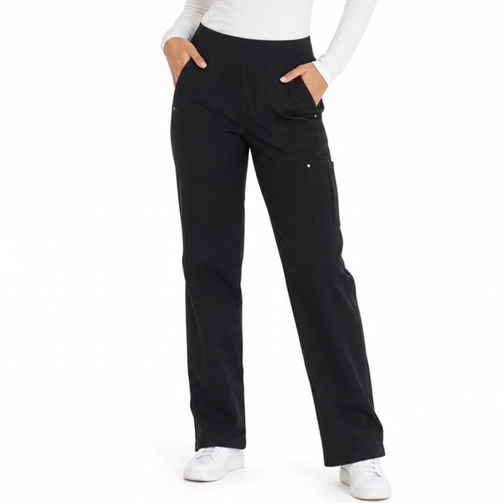 Tree Of Life Cargo Pants Women Medium Black Patch Pockets High Rise Straight Leg